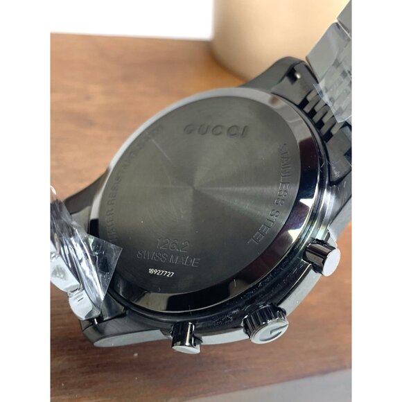 Gucci Men's Watch YA126217 G-Timeless Swiss Quartz Chronograph Black Steel 46mm - Picture 7 of 13